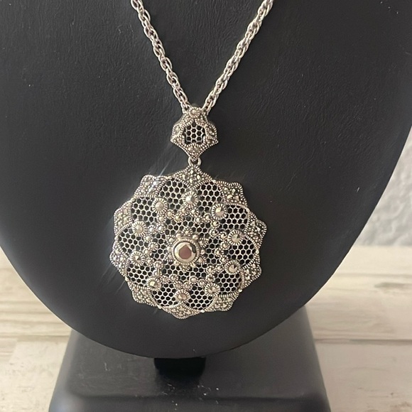 Judith Jack Jewelry - Stunning Large Sterling Silver Marcasite Pendant Necklace by Judith Jack.